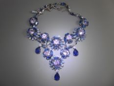An Elaborate Continental White Metal and Blue Stone Costume Jewellery Necklace.