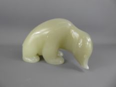 A Large Vintage Green Opaline Glass Polar Bear, possibly Scandinavian, approx 14 x 21 cms.