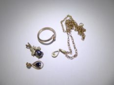 Miscellaneous 9 ct Gold Jewellery, including a Diamond Solitaire Ring, size L together with a