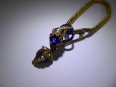 A Victorian 14 ct Yellow Gold, Diamond, Ruby and Blue Enamel Bracelet /Brooch,