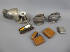 A Gentleman's Lot, including two Vintage Ronson Lighters, an antique travel inkwell in hinged