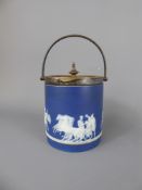 An Antique Cobalt Blue Wedgwood Sugar Bowl, with silver-plated cover and handle.
