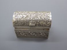 A Miniature Silver Casket, gilded silver compass and miniature gimble compass. (3)