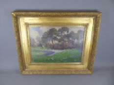 An Original Oil on Board, entitled 'Crocus at Penhelig', artist unknown, in a gilt-effect frame,