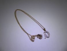 A 9ct Yellow Gold and Diamond initial 'D' Pendant, together with a 9ct yellow gold chain, approx 7.8