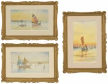 GM Avondale (20th Century) three gilt framed watercolours of Venetian boats in full sail, each