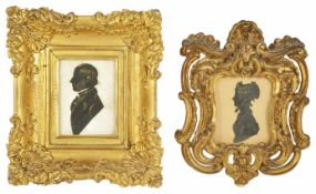 A 19th century silhouette miniature portrait of a Gentleman signed to reverse Capt. Hollamby, in a