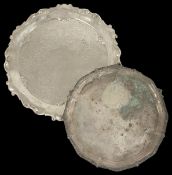 A Victorian silver card tray, London 1897 the scrolled edge with engraved foliate strapwork engraved