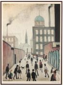 Laurence Stephen Lowry RA (British 1887-1976) Mrs Swindells picture; figures in a street', limited