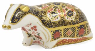 A Modern Royal Crown Derby Old Imari Badger in seating position, decorated in red and blue colour