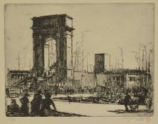 Anthony Raine Barker (British 1880 - 1963) a framed etching of a dock scene, number 3 of 100, signed