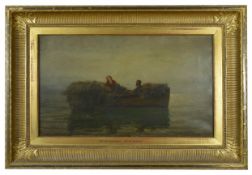 Colin Hunter (1841-1904) Scottish 'The Return Home', oil on canvas, atmospheric dusk scene, couple