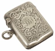 A silver vesta case hallmarked Birmingham, 1919 the hinged case with engraved decoration, and