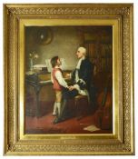 Edward Hughes (British 1832 - 1908) 'The Music Lesson', large oil on canvas, ornate gilt frame,