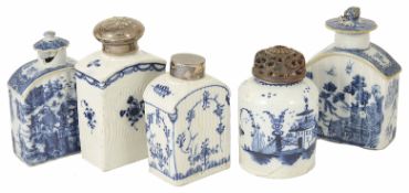 A collection of porcelain tea caddies, 18th century and later to include two Oriental blue and white