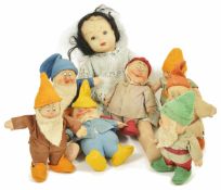 A set of Chad Valley Snow White and the Seven Dwarves 1930's, the set comprising Snow White (wearing