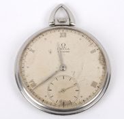 A stainless steel cased Omega gentleman's pocket watch the dial with Roman numerals and subsidiary