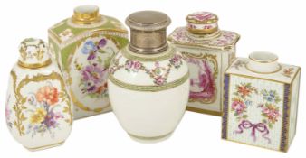 A collection of five European/Continental porcelain tea caddies, 19th century and later to include a