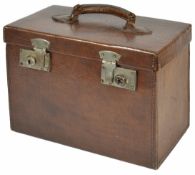 A leather rectangular travelling case, 20th century with leather cover handle and chrome front