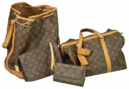 Two Louis Vuitton bags together with a small make-up bag and purse, both bags monogrammed canvas