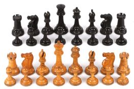 A harlequin set of Jaques Staunton style chess pieces, early 20th century comprising of boxwood and