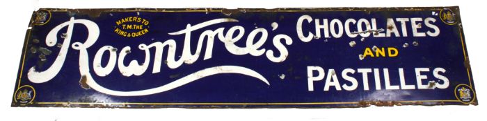 A 1930's Rowntree's enamel wall sign of rectangular form, with blue enamel background, white