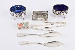 A pair of George III silver salts, Newcastle 1808 the oval form with pierced foliate decoration