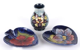 A William Moorcroft Clematis pattern tube lined heart shaped dish, 20th century together with a