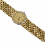 An 18ct gold and diamond ladies Piaget bracelet watch of slim construction, the circular dial within