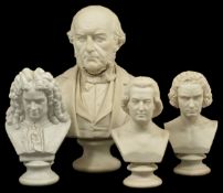 A collection of three Parian busts, 20th century comprising of RHon WE Gladstone MP, Handel,
