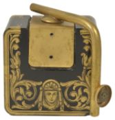 A French Empire style black glass perfume atomiser, late 19th century of square form decorated