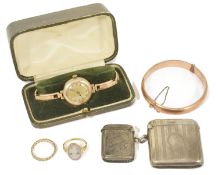 A small collection of gold and silver items to include a ladies Edwardian 9ct gold cased