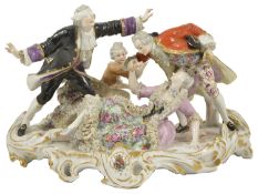 A Meissen style blindfold group, late 19th century modelled as two ladies kneeling