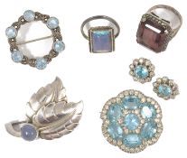 A small collection of 20th century silver jewellery to include a 1950's Swedish silver stylised twin