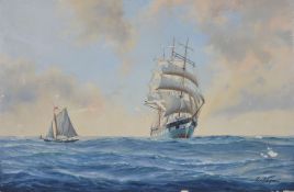 Kenneth Grant (British b.1934) A three masted steel hull ship possibly the Mount Stewart or Cromdale