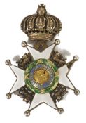 An antique Ducal Saxe Ernestine House order miniature medallion silver gilt and enamel bearing