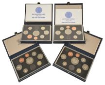 A collection of Guernsey Proof Coin Sets to include two cased eight piece coin sets of 1985