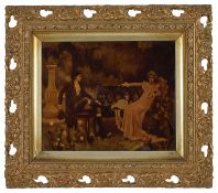 Two late 19th century crystoleum, the first depicting a young courting couple seated on a garden