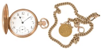 A 9ct gold Waltham USA full hunter pocket watch the white dial with Arabic numeral hours, baton