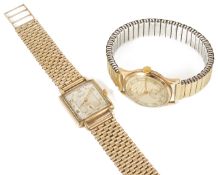 An Everite Super 9ct gold gentleman's wristwatch, the square dial with partial arabic numerals and