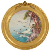 A Royal Worcester gilt framed plate, by Charles Henry Clifford Baldwyn, dated 1906 of circular