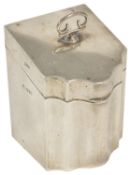 A miniature George V silver caddy the serpentine shaped box, hallmarked Chester 1913 the hinged