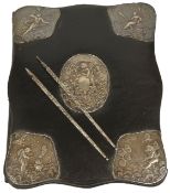 A good silver embossed leather writing folder and writing implements hallmarked London 1892 with