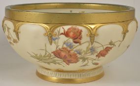 A Royal Worcester blush ivory centre bowl, dated 1896 of circular form with gilt metal rim band