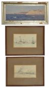 Edoardo de Martino (Italian 1838 - 1912) depicting ships in parade with flags at full mast, pencil