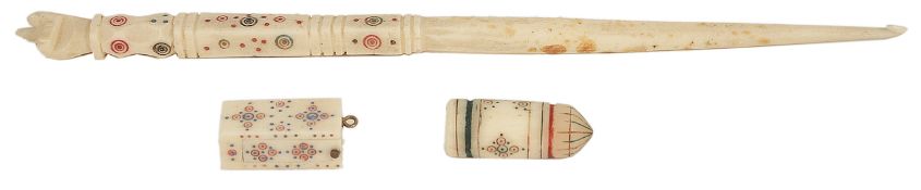 Two 19th century miniature Prisoner of War sets of ivory dominoes the first set of rectangular