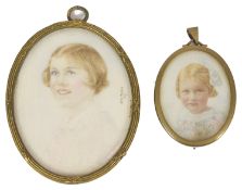 An painted ivory miniature of Pamela Fenwick, by Anne Taylor, dated 1941 modelled as a side