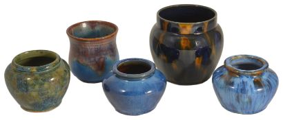 A selection of Bourne Denby pottery jars, mid 20th century comprising of three squat jars, each in a