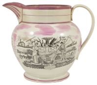 Masonic interest: A Sunderland pink lustreware jug, early 19th century, of Masonic interest, with