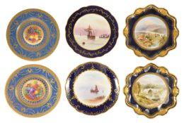 A selection of painted plates, late 19th/early 20th century comprising of a pair of porcelain plates